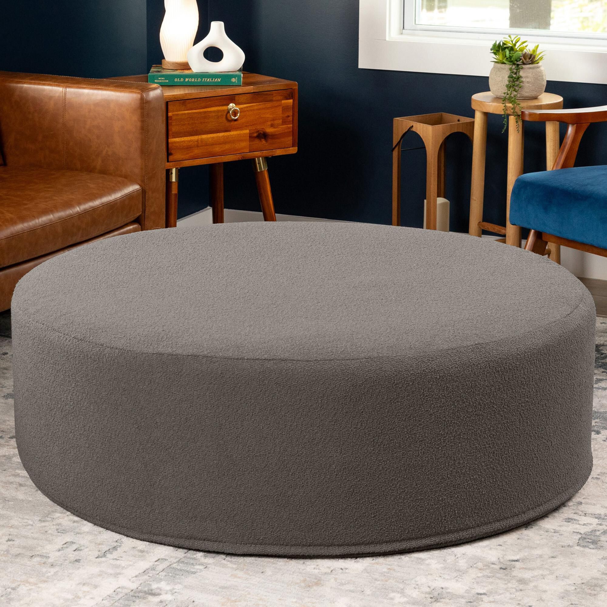 Jaxx Candler Round Ottoman in Dark Grey