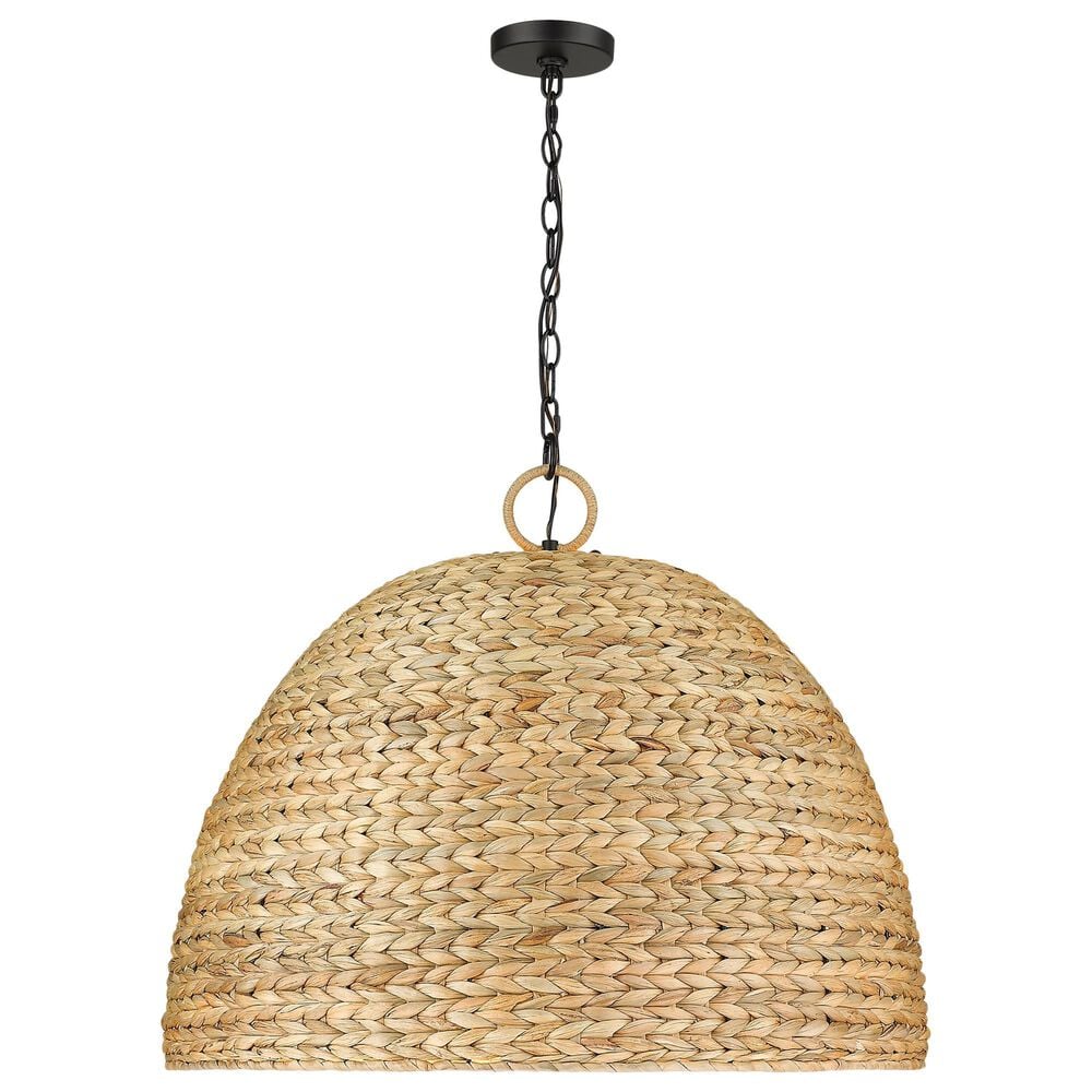 Golden Lighting Rue 8-Light Pendant in Matte Black with Woven Sweet Grass Shade, , large