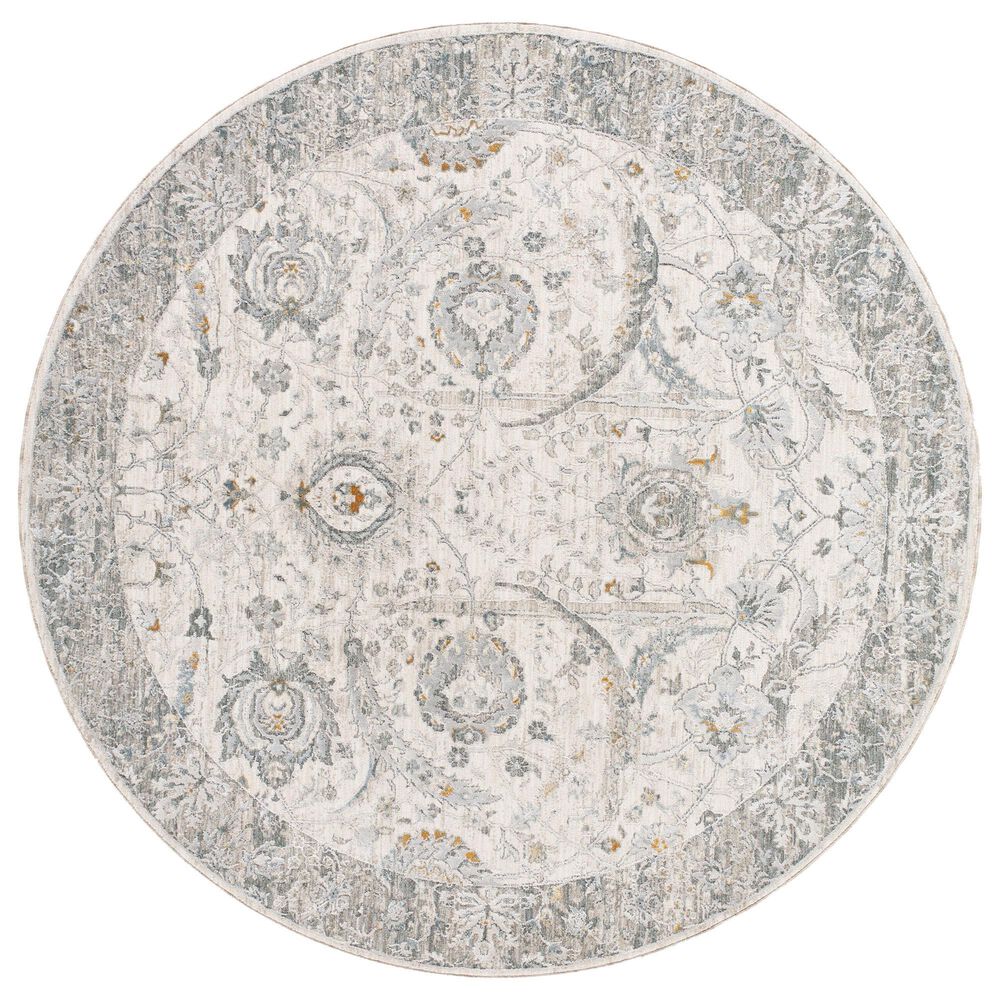 Surya Dresden White, Medium Gray, Gray, Light Slate, Denim and Mustard 6"7" Round Area Rug, , large