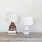 Teak Interiors Clementine Vintage Reproduction Table Lamp with Linen Shade in White Reactive Glaze, , large