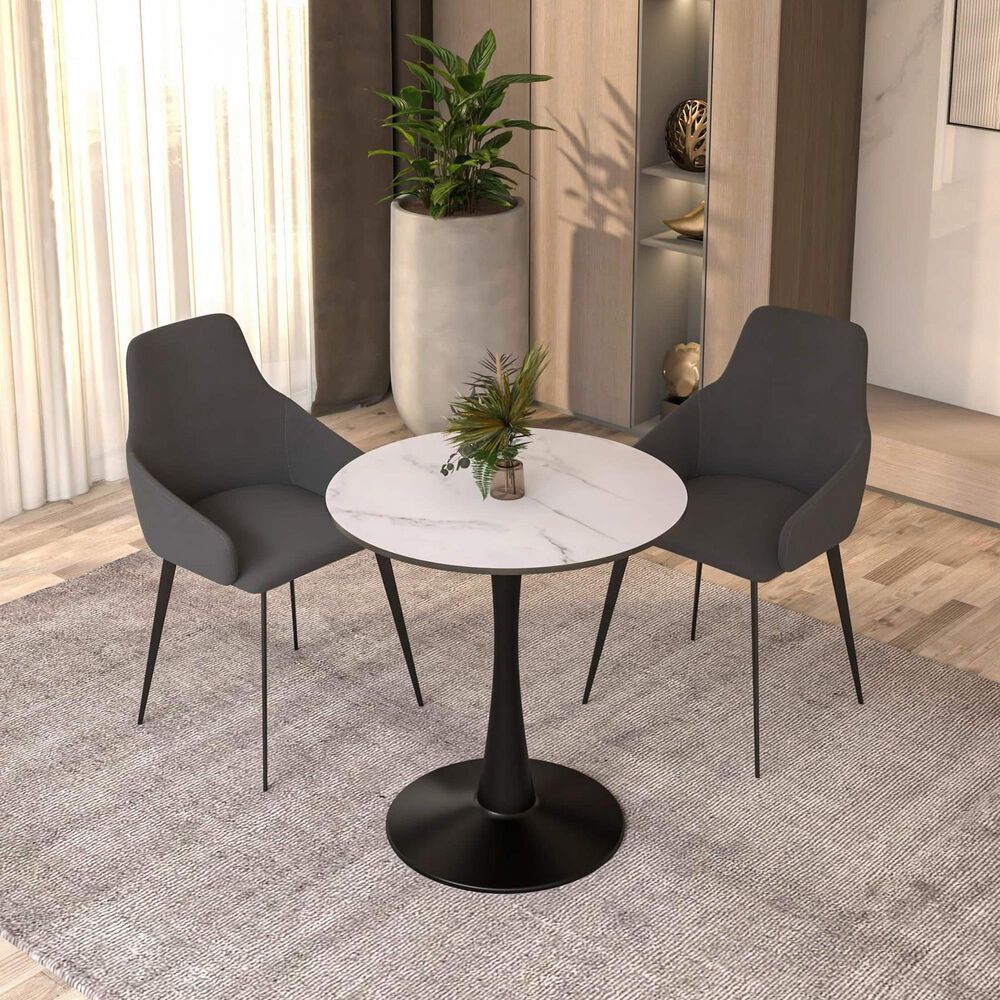 Leisuremod Leisuremod Bristol 24 round dining table Black base with marbled MDF top, , large