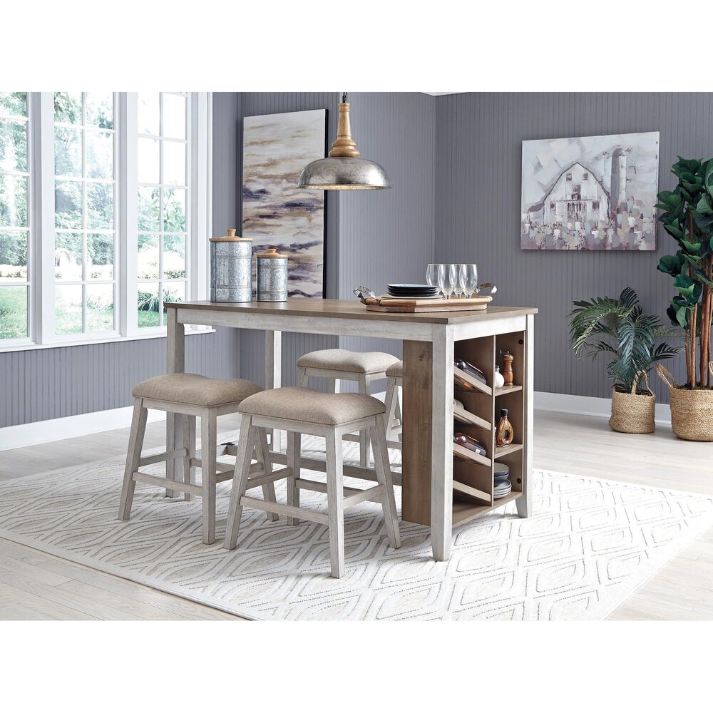 Ashley Skempton Upholstered Counter Stool in Distressed White and Light Brown &#40;Set of 2&#41;, , large