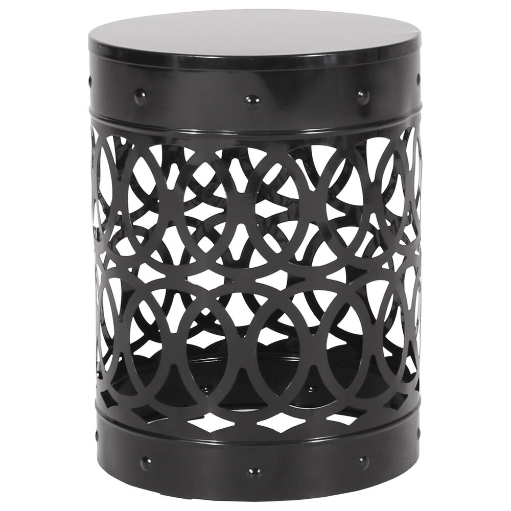 Hearth and Haven Large Cylindrical-Shaped Iron Patio End Table in Black, , large