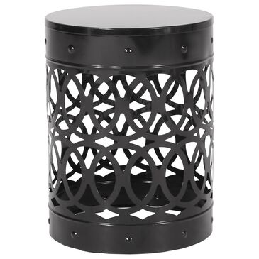 Hearth and Haven Large Cylindrical-Shaped Iron Patio End Table in Black, , large