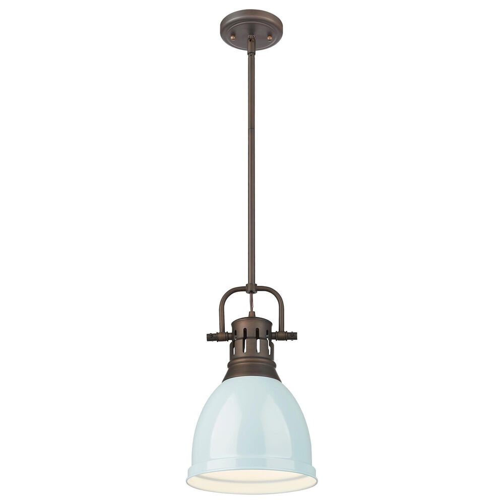 Golden Lighting Duncan 1-Light Small Pendant with Rod and Seafoam Shade in Rubbed Bronze, , large