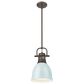Golden Lighting Duncan 1-Light Small Pendant with Rod and Seafoam Shade in Rubbed Bronze, , large