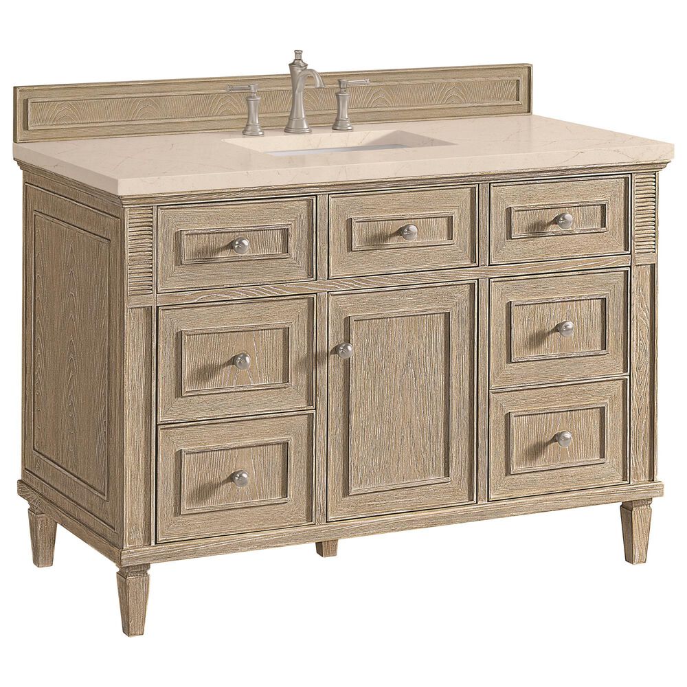 James Martin Vanities Lorelai 48" Single Vanity in Whitewashed Oak with 3 cm Eternal Marfil Quartz Top, , large