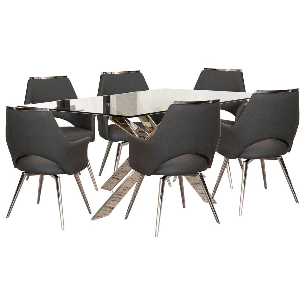 SUNSET Aldo and Ava 7-Piece Rectangular Dining Set in Clear and Chrome, , large