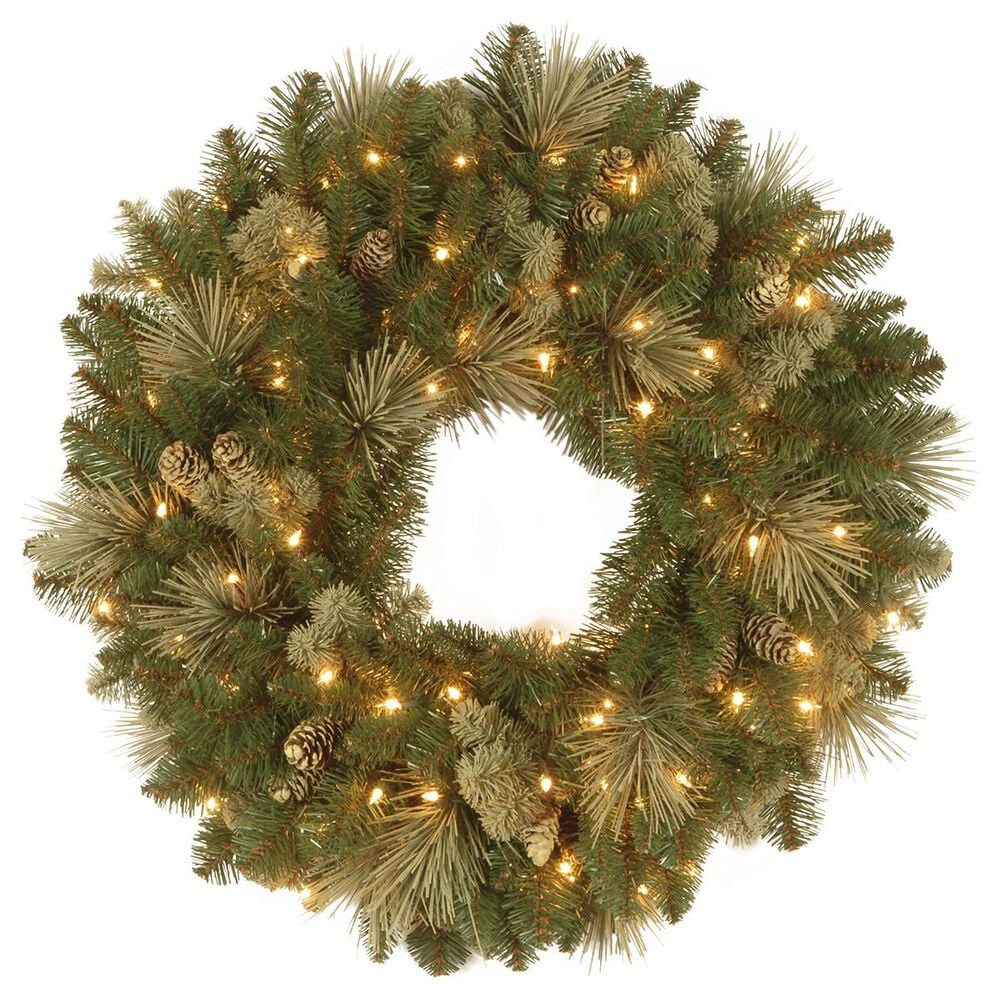 National Tree 30" Carolina Pine Wreath with 100 LED Lights, , large