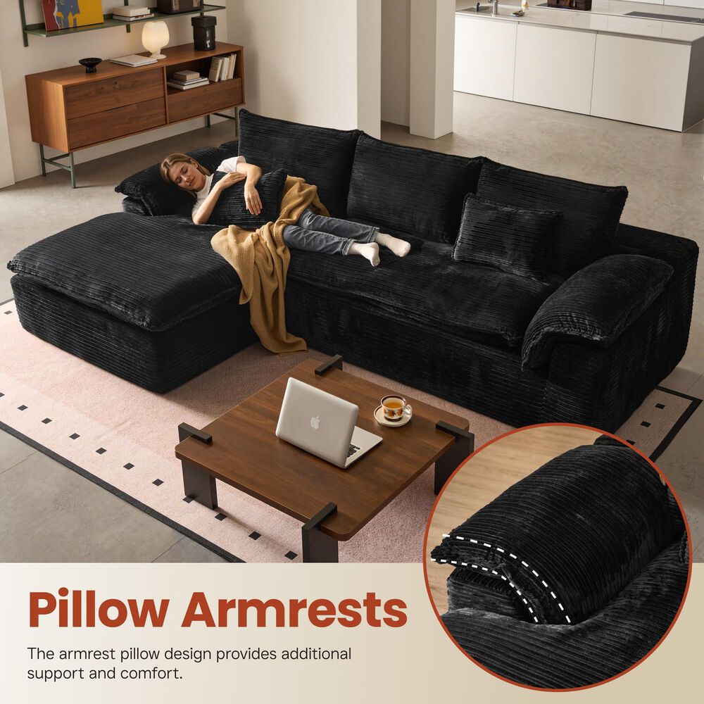 HOMLUX 112" Modern Sectional Sofa with Curved Armrests in Black, , large