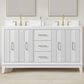 37B Fenwick 60" Double Bathroom Vanity in Bright White with Glossy White Composite Stone Top and Backsplash, , large