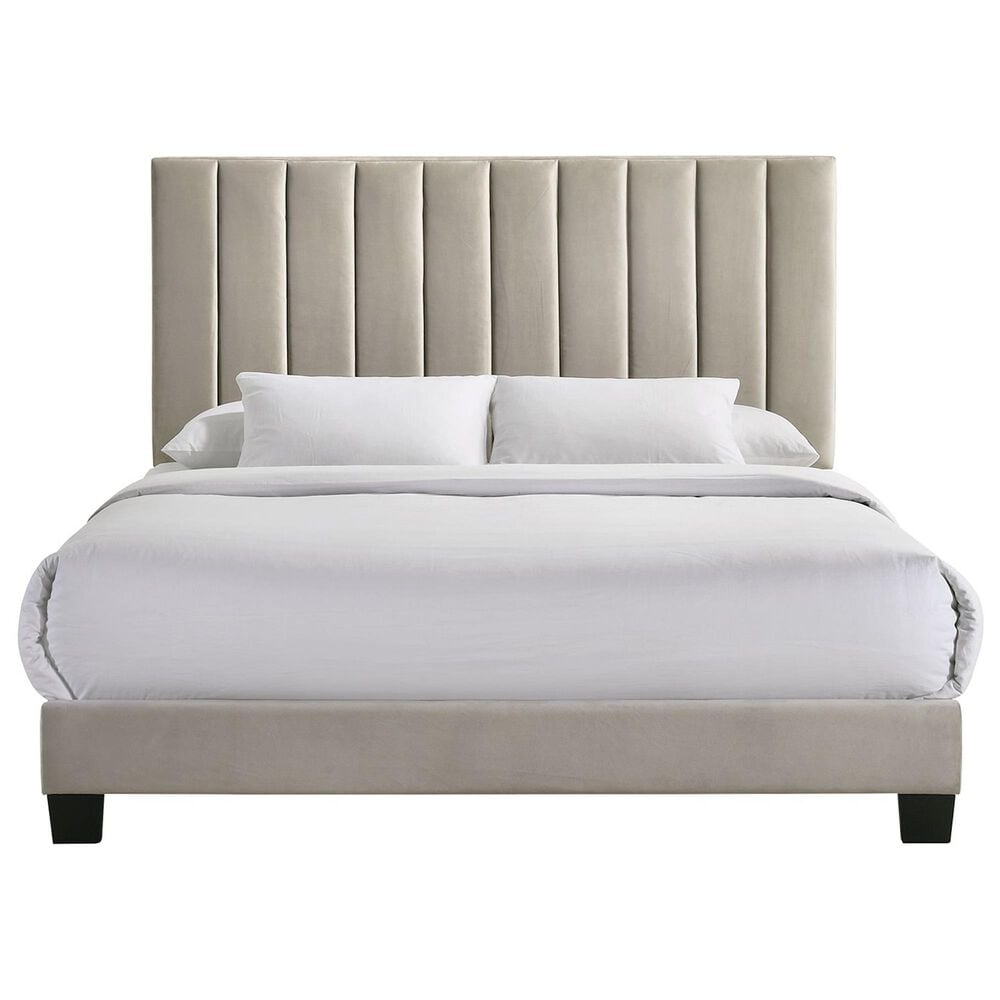 Mayberry Hill Coyote King Upholstered Platform Bed and Two Nightstands Set in Carroll Grey, , large