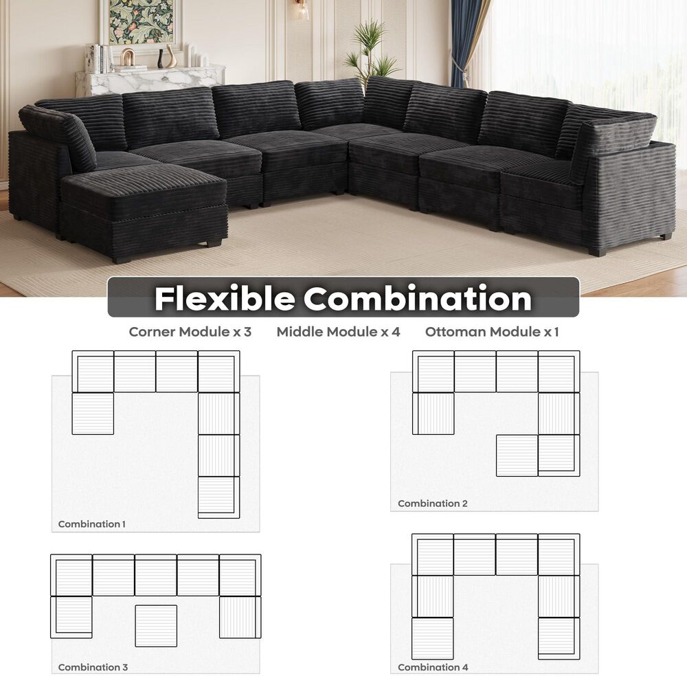 Noviland HOMLUX 8-Piece Mod L-Sectional with Chaise in Black, , large