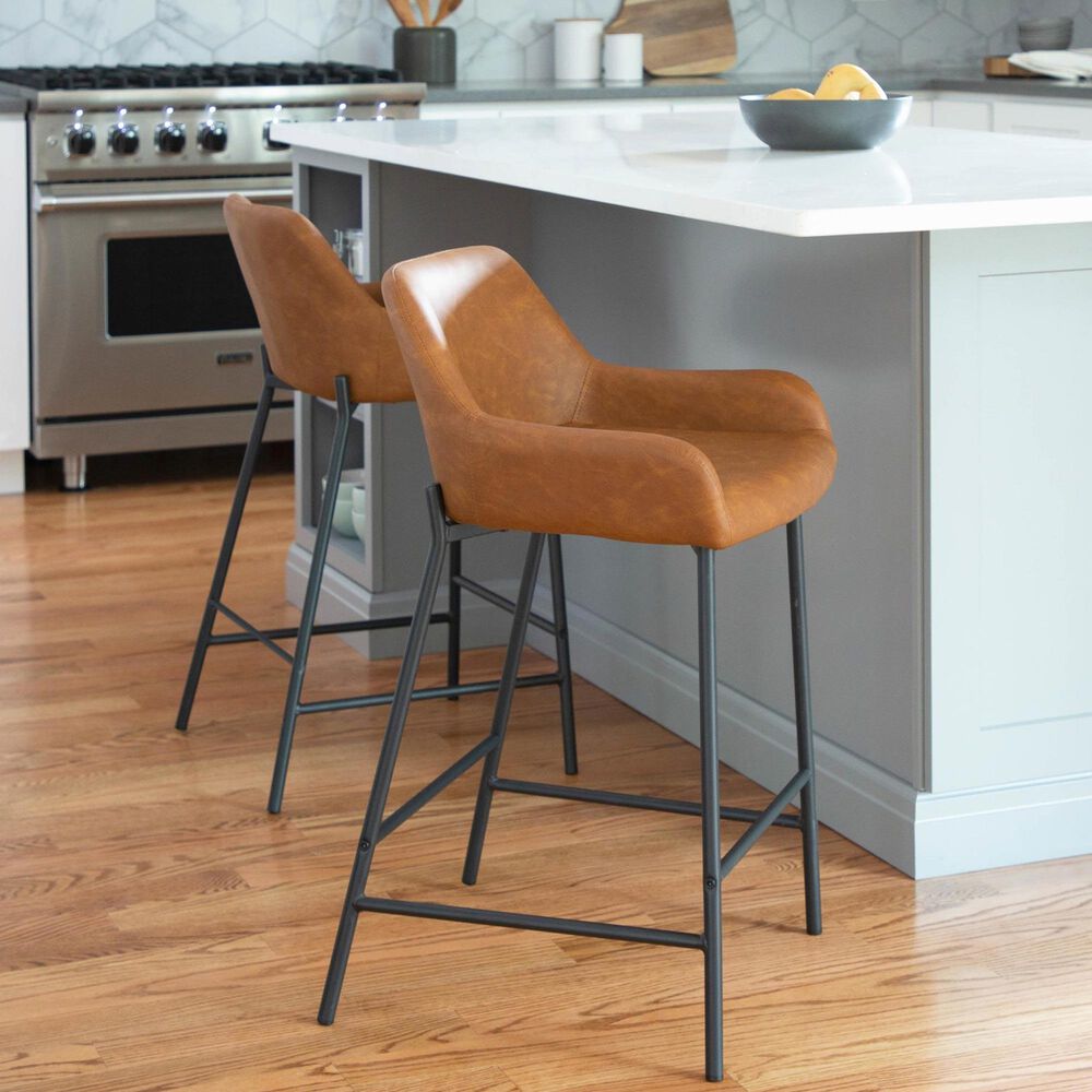 LumiSource Daniella 24" Counter Stool with Camel Upholstery in Black (Set of 2), , large