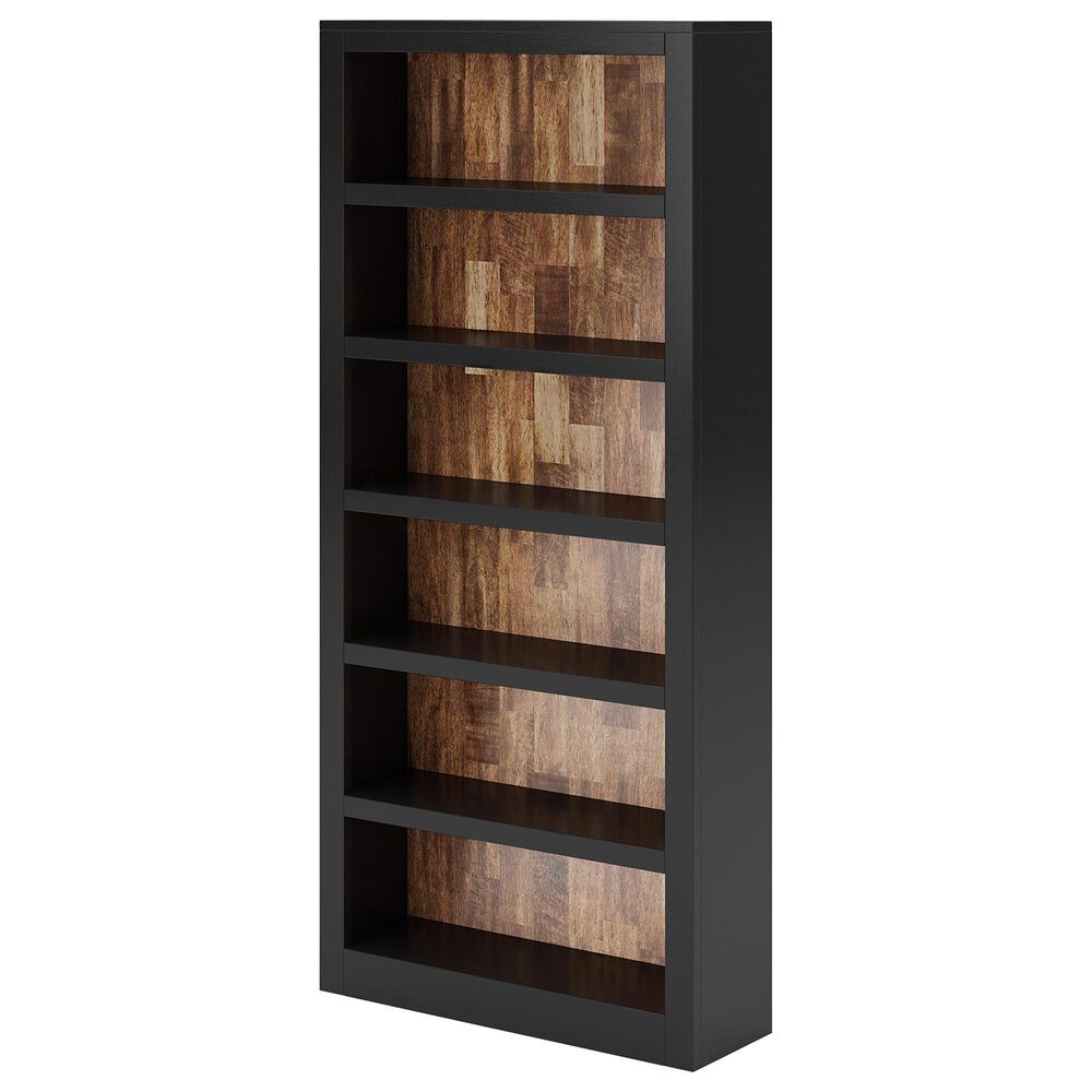 Ashley Wildenauer 3-Piece L-Shape Desk with Bookcase Set in Brown and Black, , large