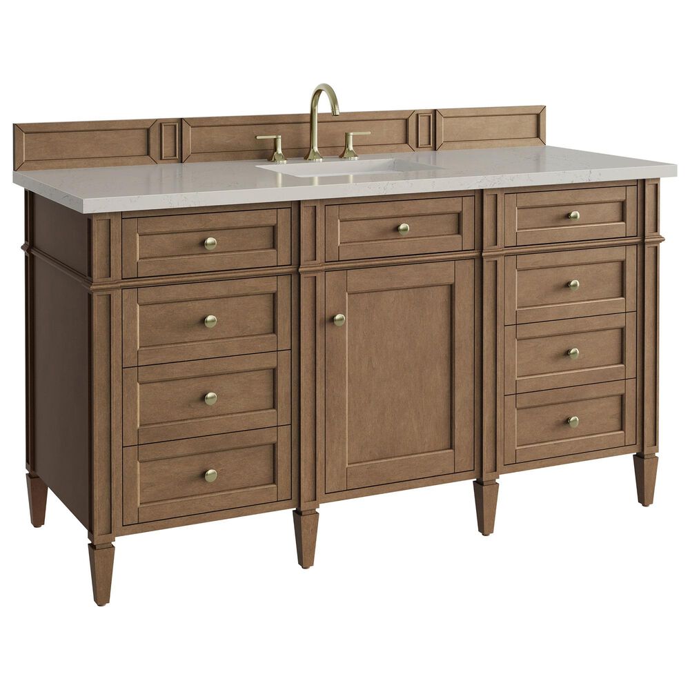 James Martin Brittany 60" Single Bathroom Vanity in Pecan with 3 cm Siberian Silestone Top, Rectangular Sink and FreePower Wireless Charger, , large