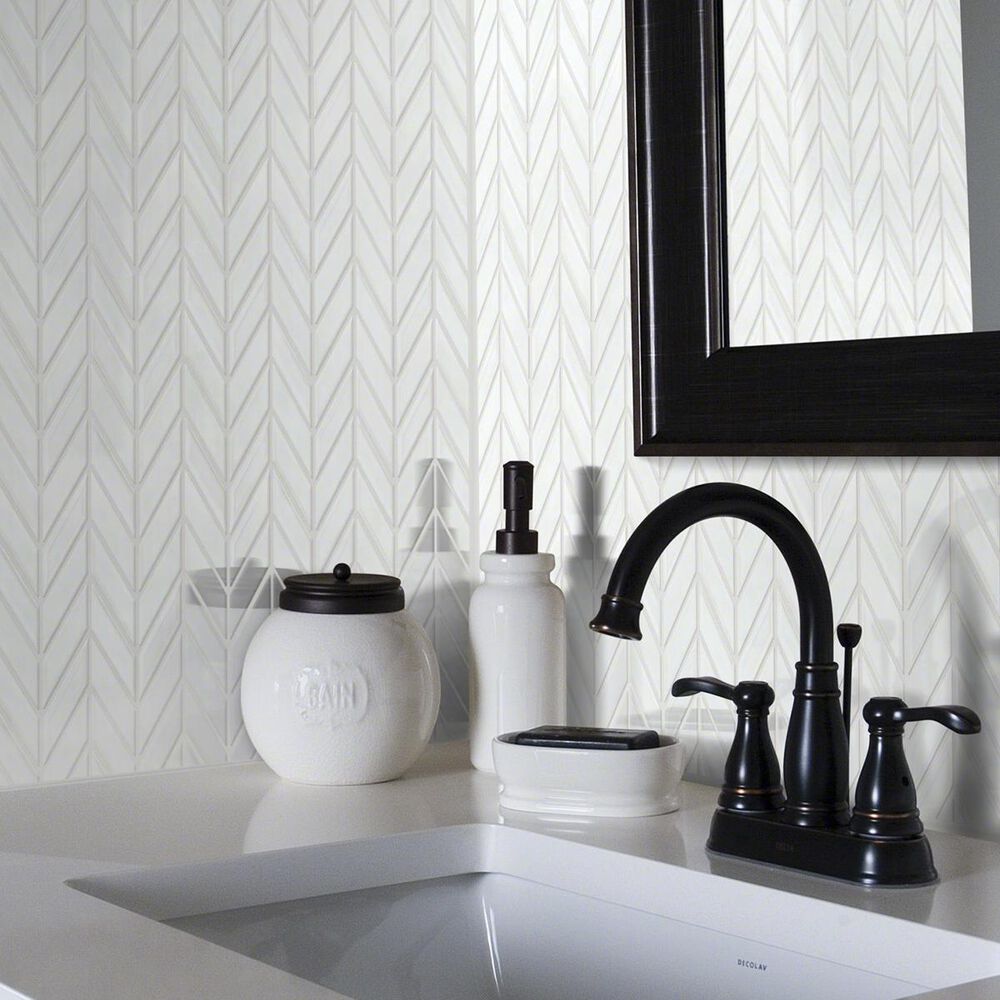 Shaw Geoscape Chevron White 11.61" x 11.02" Ceramic Mosaic Sheet, , large