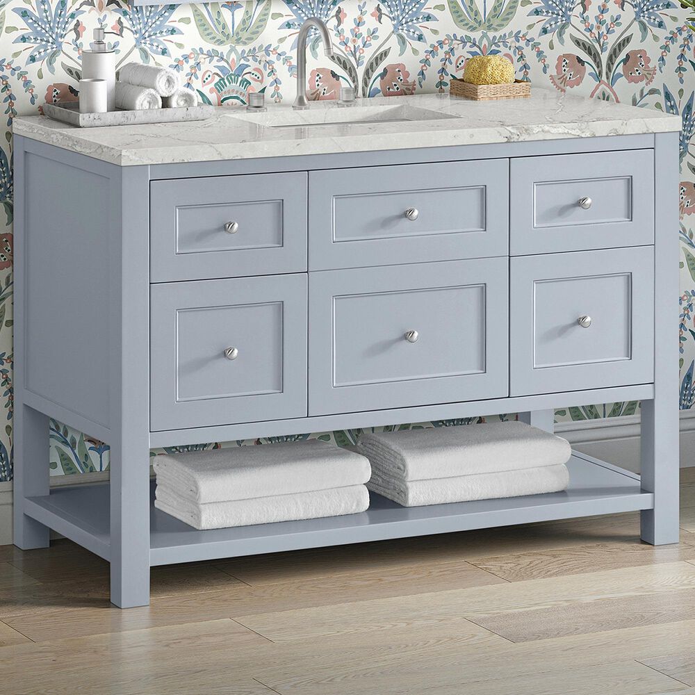 James Martin Vanities Breckenridge 48" Single Bathroom Vanity in Serenity Blue with 3 cm Eternal Jasmine Pearl Silestone Top, Rectangular Sink and FreePower Wireless Charger, , large