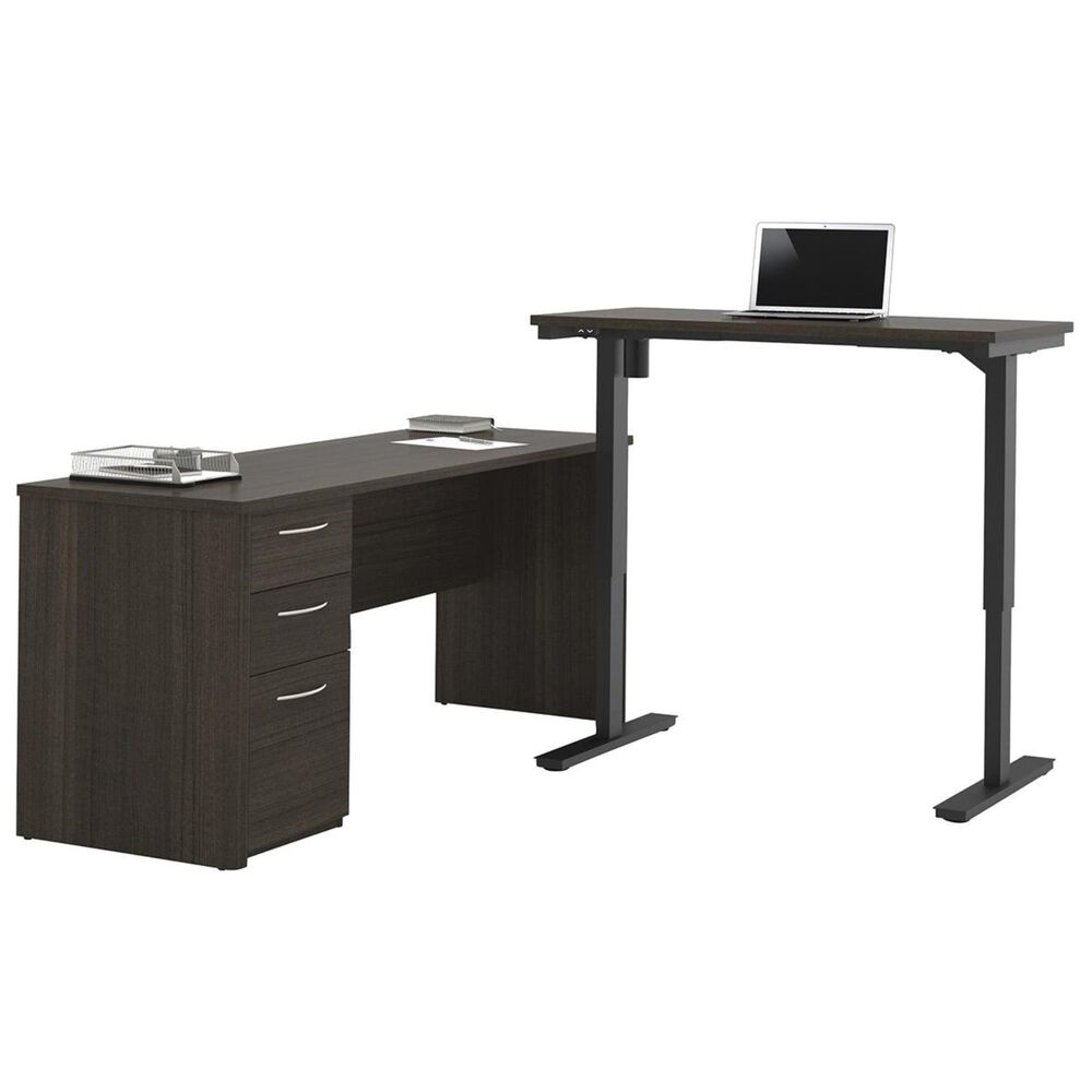 Bestar Embassy L-Desk Including Electric Height Adjustable Table In Dark Chocolate, , large