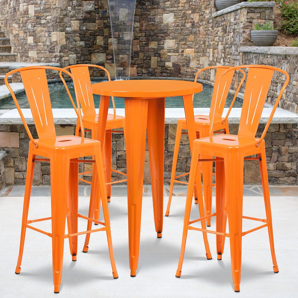 5-Piece Metal Bar Table Set in Orange, , large