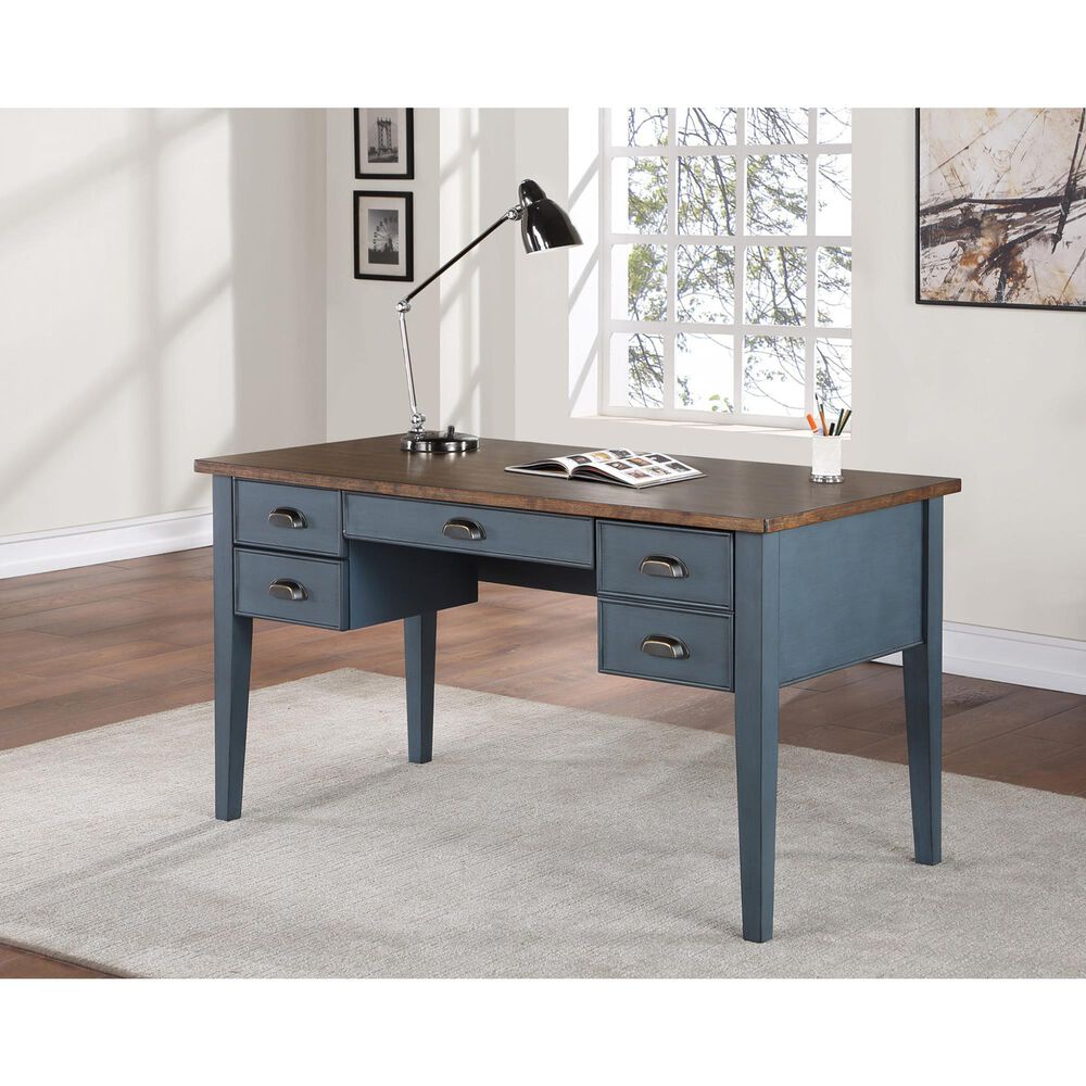 Wycliff Bay Fairmont 2-Piece Half Pedestal Desk with Bookcase Set in Dusty Blue and Natural, , large