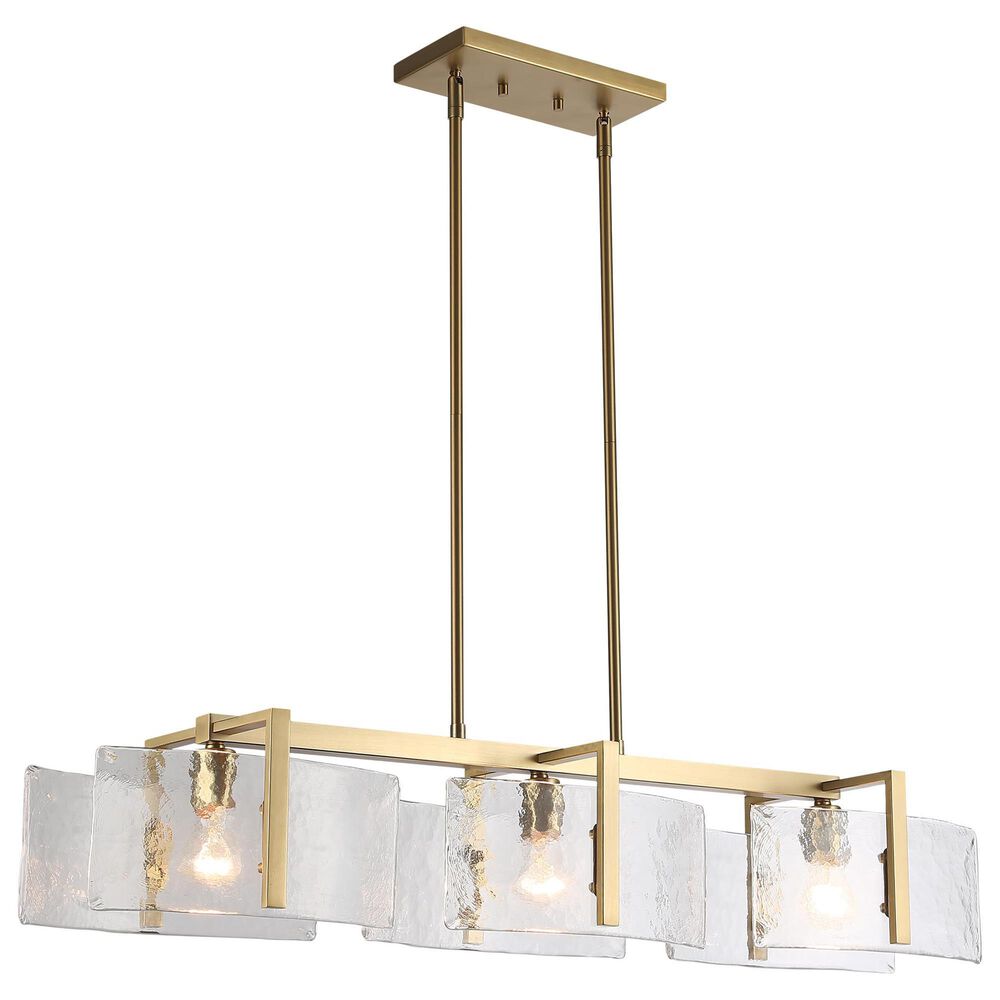 Golden Lighting Aenon 3-Light Wide Linear Pendant with Hammered Water Glass Shade in Brushed Champagne Bronze, , large