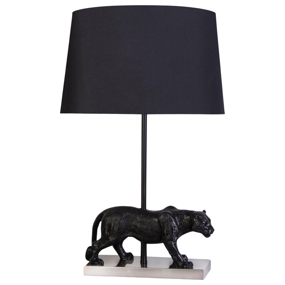 Classy Art Wholesalers Panther Noir Resin Table Lamp in Black and Brushed Nickel, , large