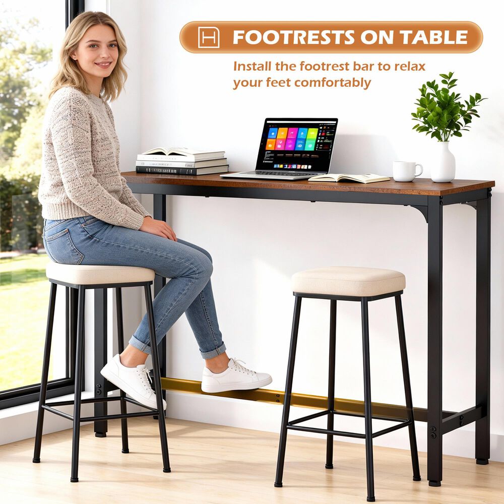FDW 55" Bar Height Pub Table in Brown and Black, , large