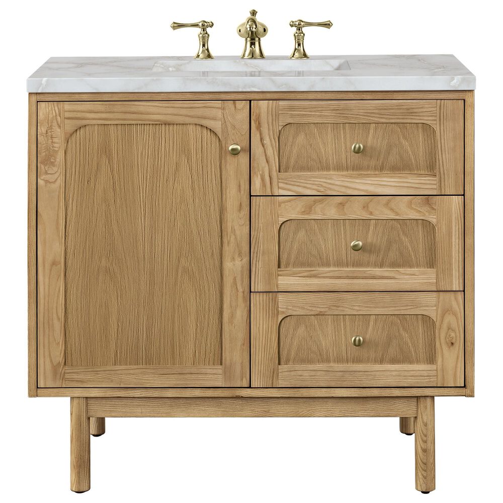 James Martin Vanities Laurent 36" Single Bathroom Vanity in Light Natural Oak with 3 cm Victorian Silver Quartz Top and Rectangular Sink, , large