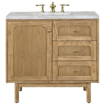 James Martin Vanities Laurent 36" Single Bathroom Vanity in Light Natural Oak with 3 cm Victorian Silver Quartz Top and Rectangular Sink, , large