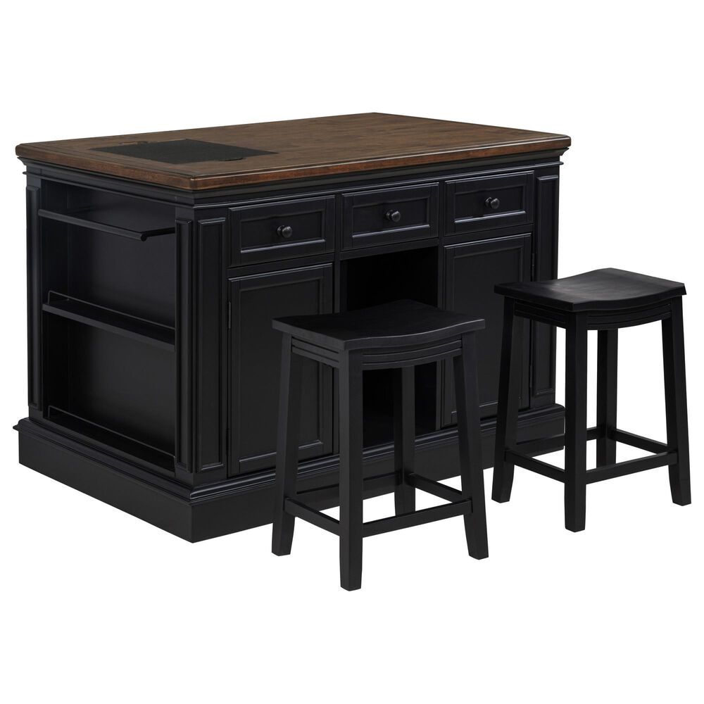 Linden Boulevard Traditional Style Stationary Kitchen Island with 2 Stools, , large
