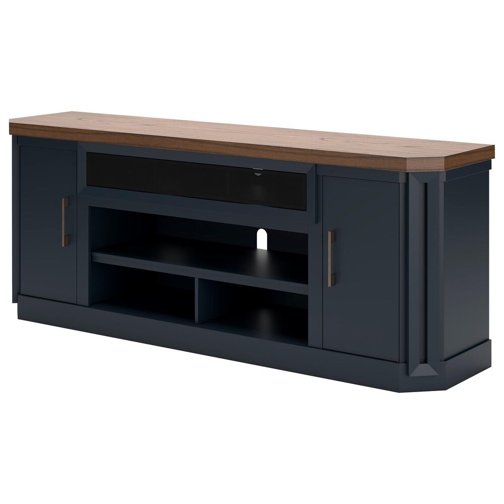 Ashley Landocken 84&quot; Extra Large TV Stand in Light Brown and Dark Sate Blue, , large