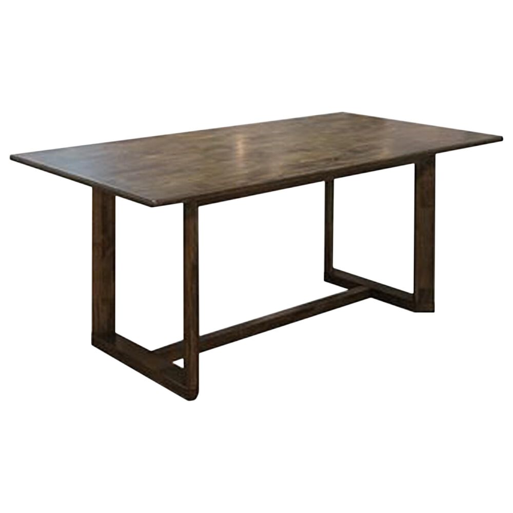 EMALD Ronan Trestle Dining Table with 6 Dining Chairs in Dark Brown Finish and Cream Upholstery, , large