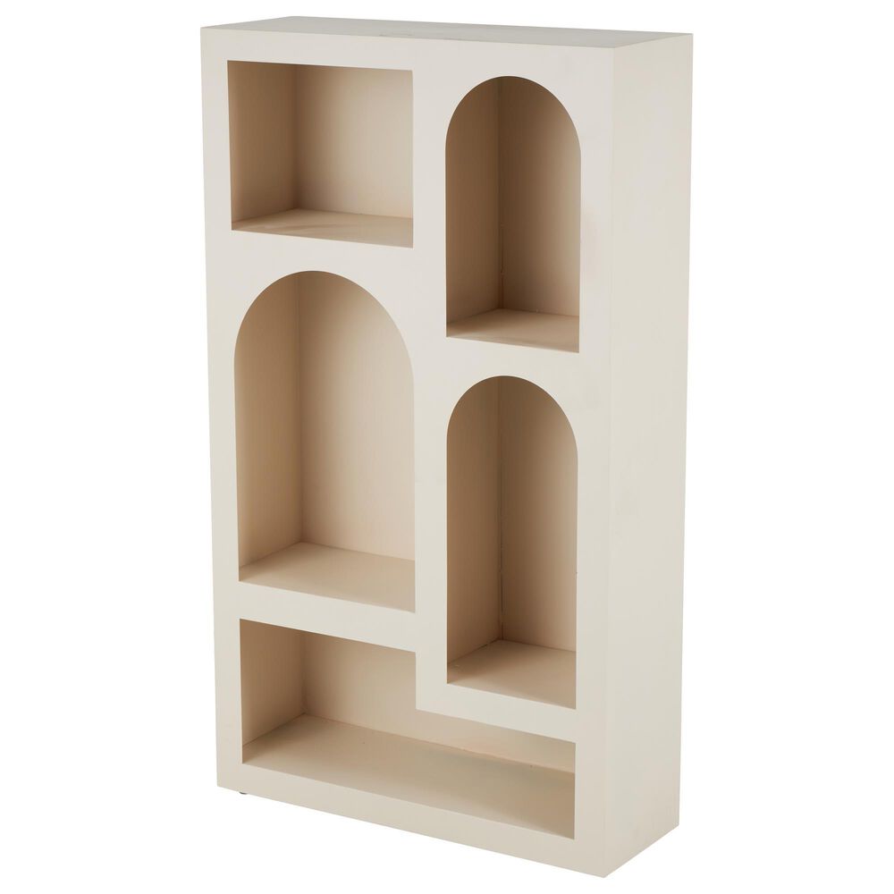 Maple and Jade 5-Shelf Geometric Storage Shelving Unit in Matte Cream, , large
