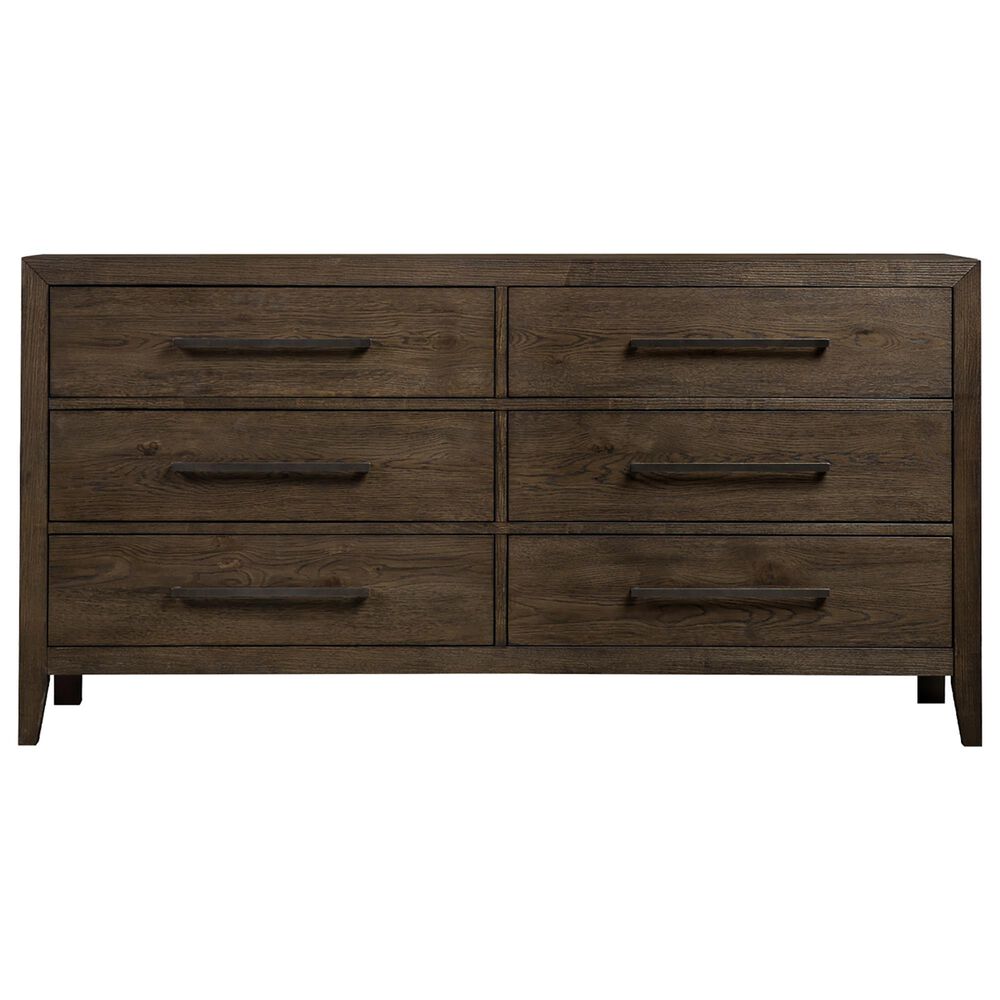 Hawthorne Furniture Norwich Queen Platform Panel Bed with Dresser and Nightstand in Dark Rustic Oak, , large
