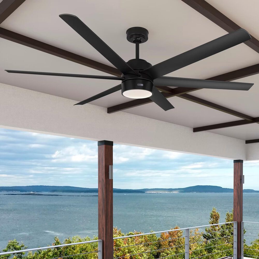 Hunter Solaria 72&quot; Outdoor Ceiling Fan with LED Light in Matte Black, , large