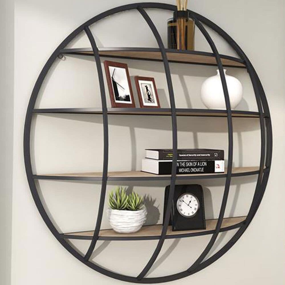 Maple and Jade 3D Round 4 Level Wall Shelf in Matte Black and Brown, , large