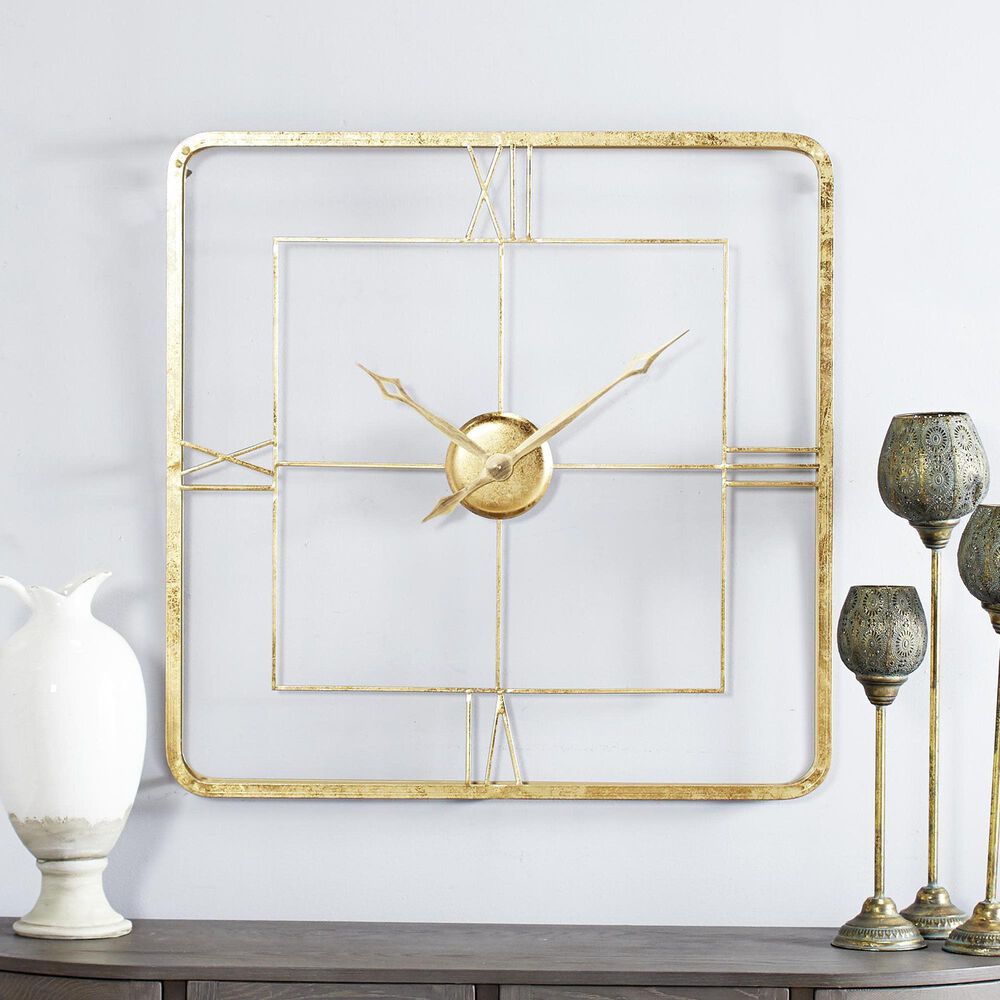 Maple and Jade Open Frame Decorative Wall Clock in Satin Gold, , large