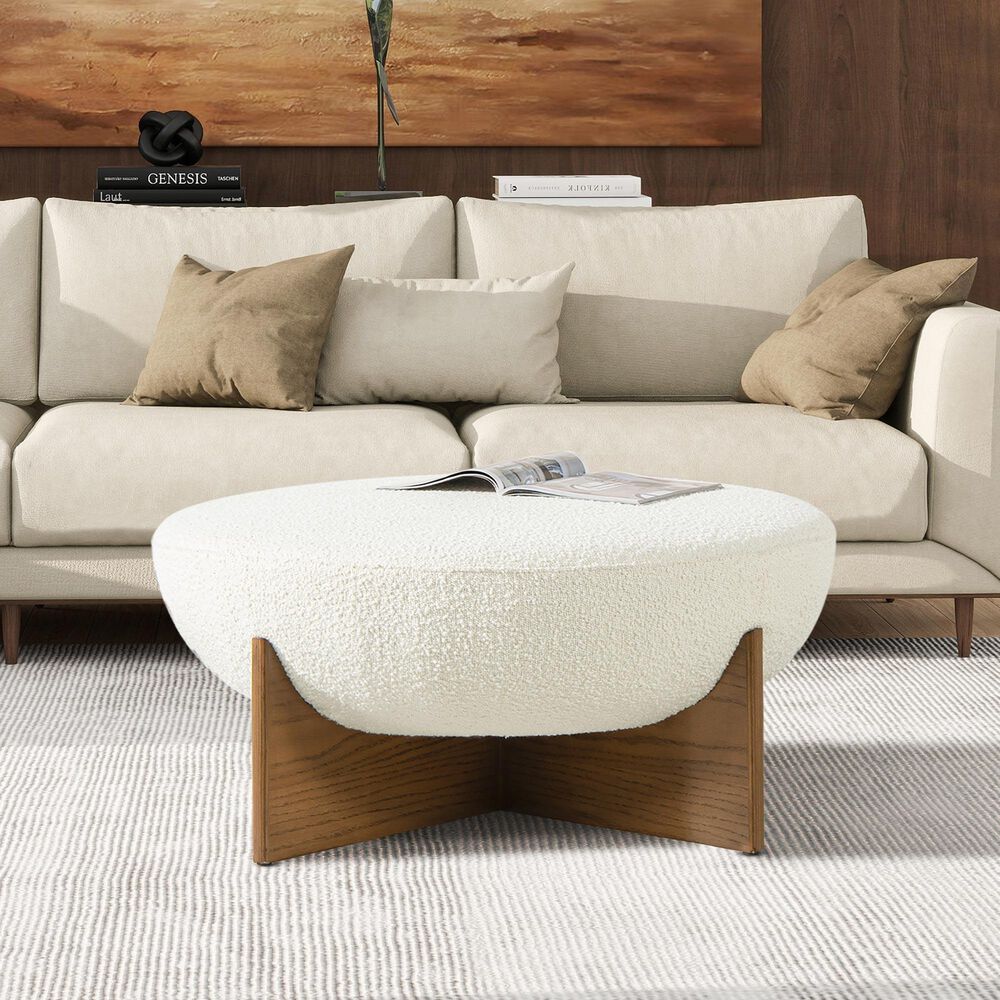 Jennifer Taylor Home Bali Upholstered Cocktail Ottoman in Ivory White, , large
