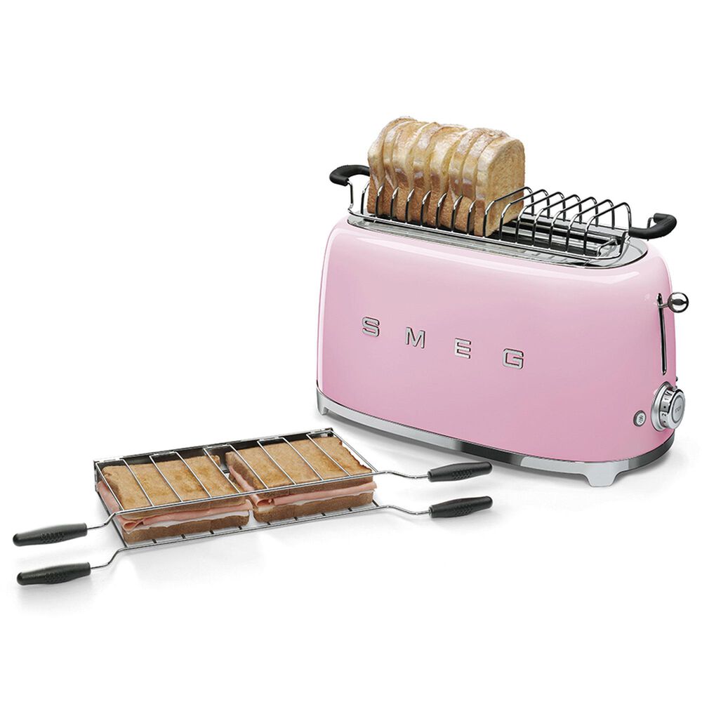 Smeg 4-Slice Retro Style Toaster in Pink and Stainless Steel, , large