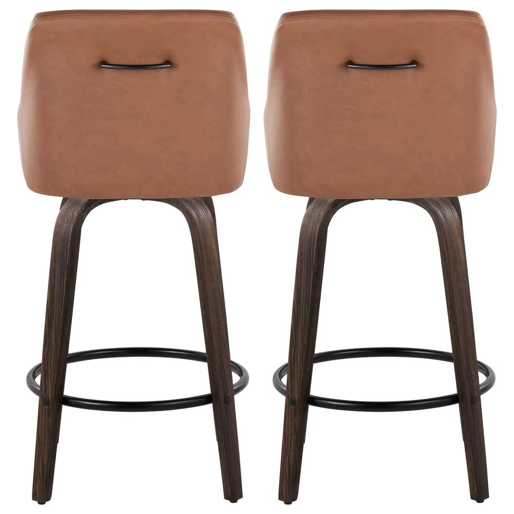 LumiSource Hannah Swivel Counter Stool with Camel Faux Leather Upholstery in Walnut and Black (Set of 2), , large