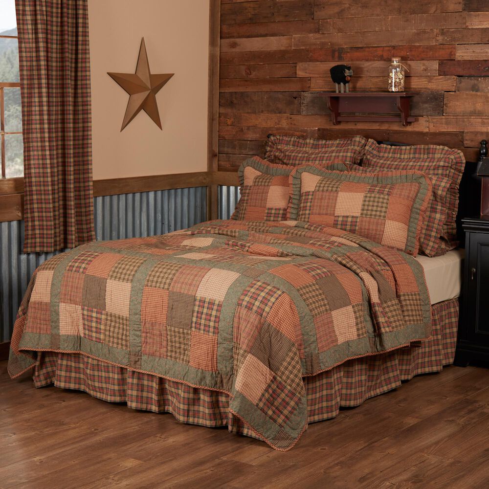 VHC Crosswoods Rustic California King Quilt in Dark Olive Green, , large