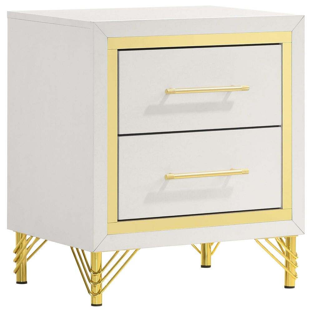 Pacific Landing Lucia 2-Drawer Nightstand in Bright White and Gold, , large