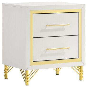 Pacific Landing Lucia 2-Drawer Nightstand in Bright White and Gold, , large
