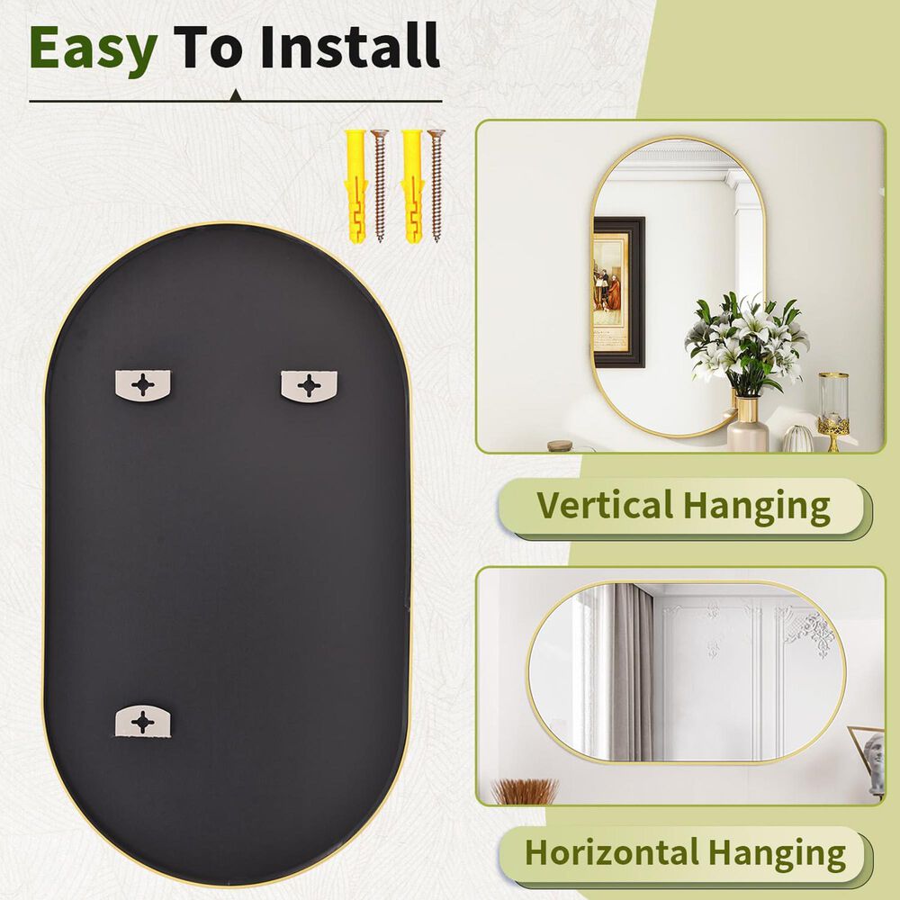 HOMLUX 20" x 36" Oval Wall Mirror in Gold, , large