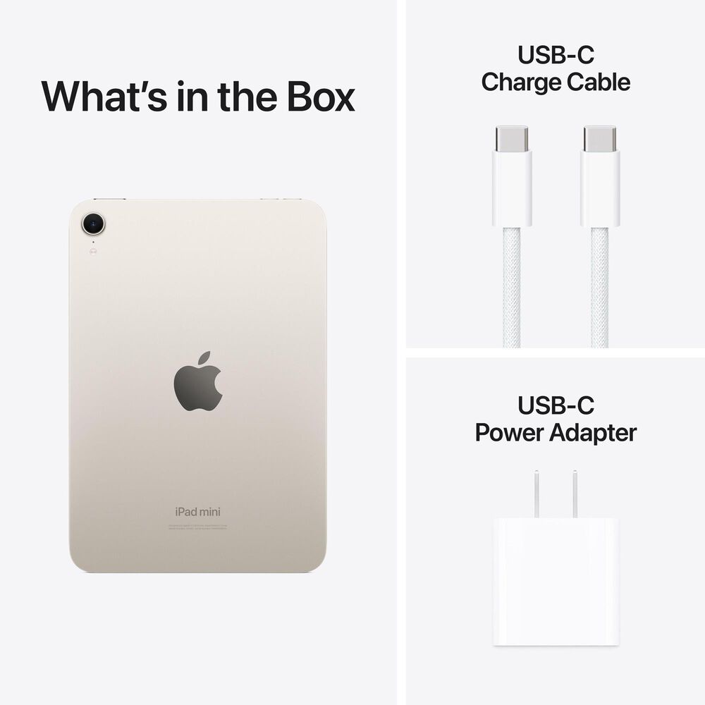 Apple iPad Mini Wi-Fi 128GB - Starlight with 2-Year AppleCare+, , large