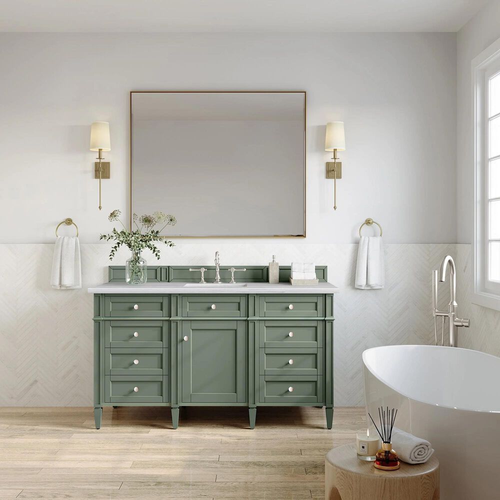 James Martin Vanities Brittany 60&quot; Single Bathroom Vanity in Smokey Celadon with 3 cm Arctic Fall Solid Surface Top and Rectangular Sink, , large