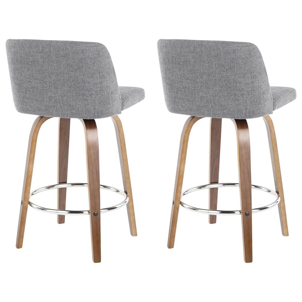 LumiSource Toriano Swivel Counter Stool with Grey Fabric Upholstery in Walnut and Chrome (Set of 2), , large