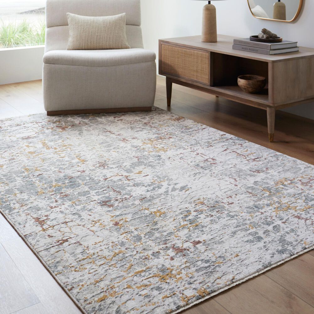 Surya Dresden White, Gray, Medium Gray, Light Slate, Mustard and Rust 7'10" x 10'2" Area Rug, , large