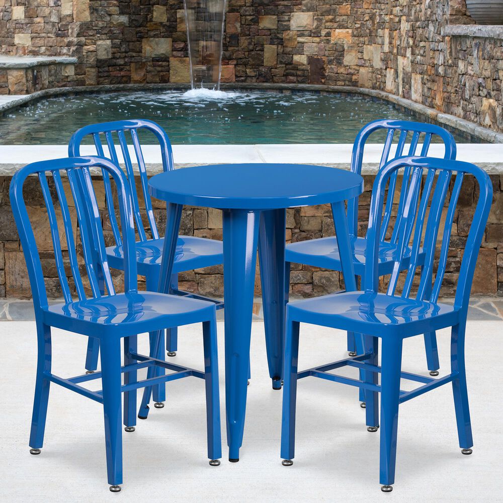Flash Furniture 5-Piece Metal Table Set with Thick Back in Blue, , large